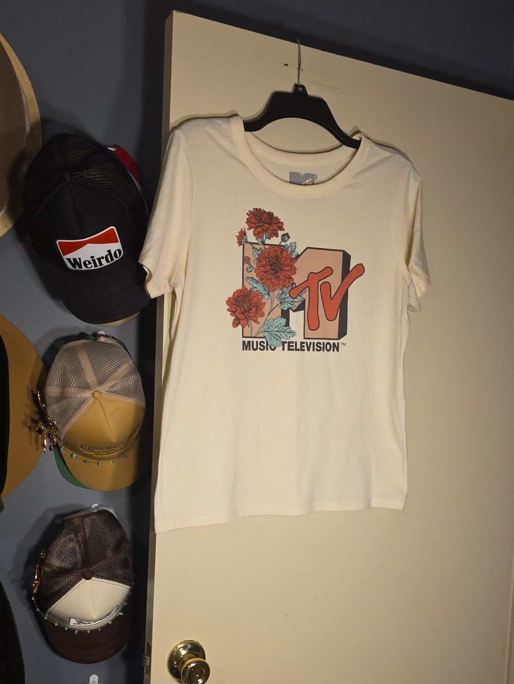 MTV Floral Logo Graphic Tee - Cream with Coral & Teal